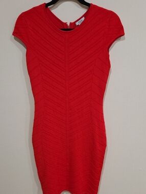 C.C Red Chevron Bodycon Mini Dress - Short Sleeve